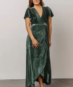 BB Custom Dresses Andi Ribbed Velvet Wrap Dress | Green 14 BB Custom Dresses Andi Ribbed Velvet Wrap Dress | Green