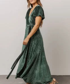 BB Custom Dresses Andi Ribbed Velvet Wrap Dress | Green 11 BB Custom Dresses Andi Ribbed Velvet Wrap Dress | Green