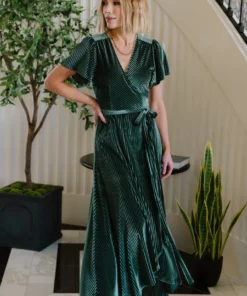 BB Custom Dresses Andi Ribbed Velvet Wrap Dress | Green 15 BB Custom Dresses Andi Ribbed Velvet Wrap Dress | Green