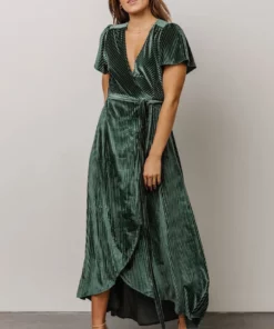 BB Custom Dresses Andi Ribbed Velvet Wrap Dress | Green 10 BB Custom Dresses Andi Ribbed Velvet Wrap Dress | Green