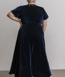 BB Custom Andi Ribbed Velvet Wrap Dress | Navy