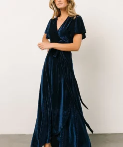 BB Custom Andi Ribbed Velvet Wrap Dress | Navy