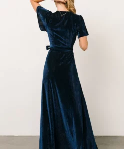 BB Custom Andi Ribbed Velvet Wrap Dress | Navy