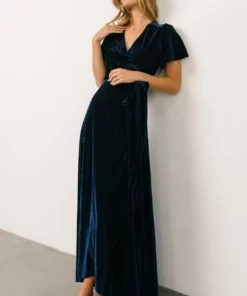 BB Custom Andi Ribbed Velvet Wrap Dress | Navy