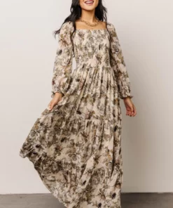 BB Custom Angelica Smocked Maxi Dress | Olive Floral Dresses