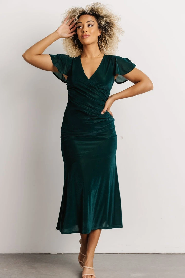 BB Custom Shop All Anne Ruched Velvet Midi Dress | Deep Topaz 2 BB Custom Shop All Anne Ruched Velvet Midi Dress | Deep Topaz