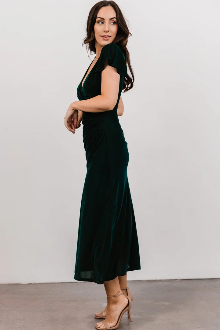BB Custom Shop All Anne Ruched Velvet Midi Dress | Deep Topaz 7 BB Custom Shop All Anne Ruched Velvet Midi Dress | Deep Topaz