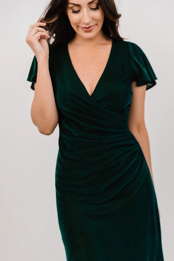 BB Custom Shop All Anne Ruched Velvet Midi Dress | Deep Topaz 9 BB Custom Shop All Anne Ruched Velvet Midi Dress | Deep Topaz