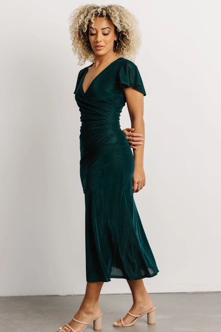 BB Custom Shop All Anne Ruched Velvet Midi Dress | Deep Topaz 3 BB Custom Shop All Anne Ruched Velvet Midi Dress | Deep Topaz