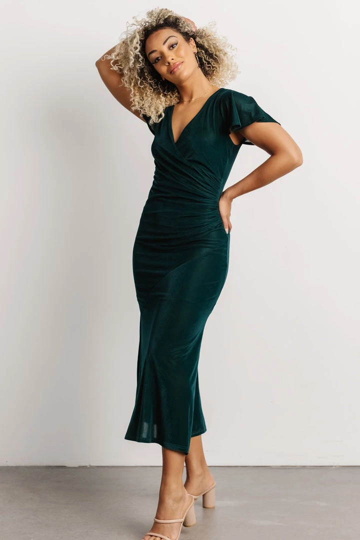 BB Custom Shop All Anne Ruched Velvet Midi Dress | Deep Topaz 4 BB Custom Shop All Anne Ruched Velvet Midi Dress | Deep Topaz