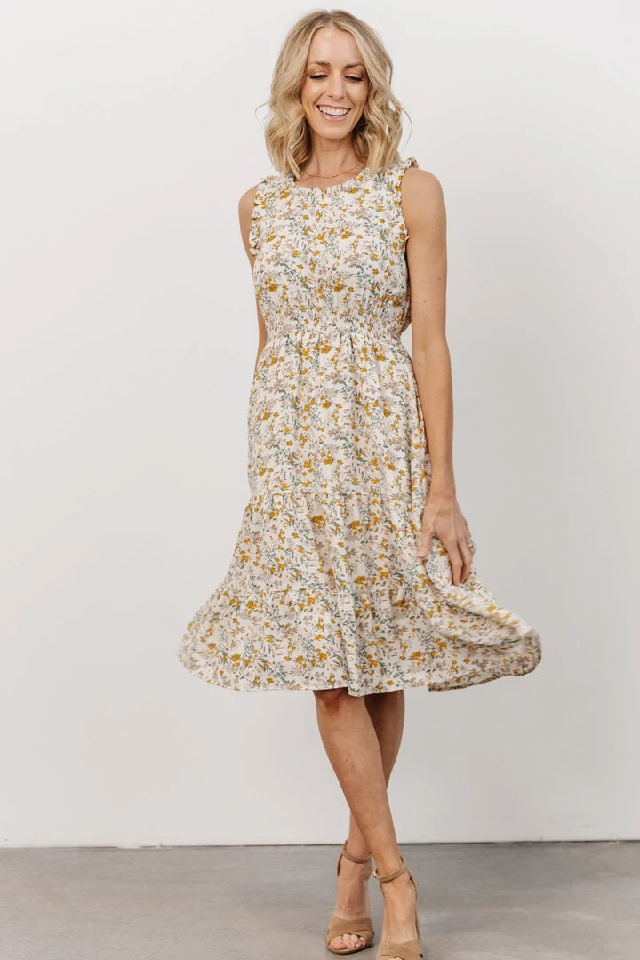 HAY Annie Ruffle Midi Dress | Yellow Floral 1 HAY Annie Ruffle Midi Dress | Yellow Floral