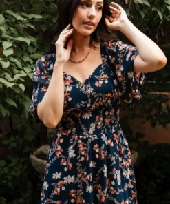 BB Custom Dresses April Sweetheart Maxi Dress | Dark Blue Floral