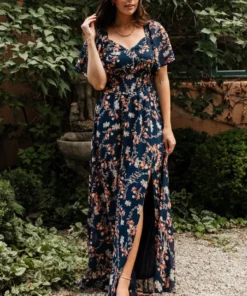 BB Custom Dresses April Sweetheart Maxi Dress | Dark Blue Floral