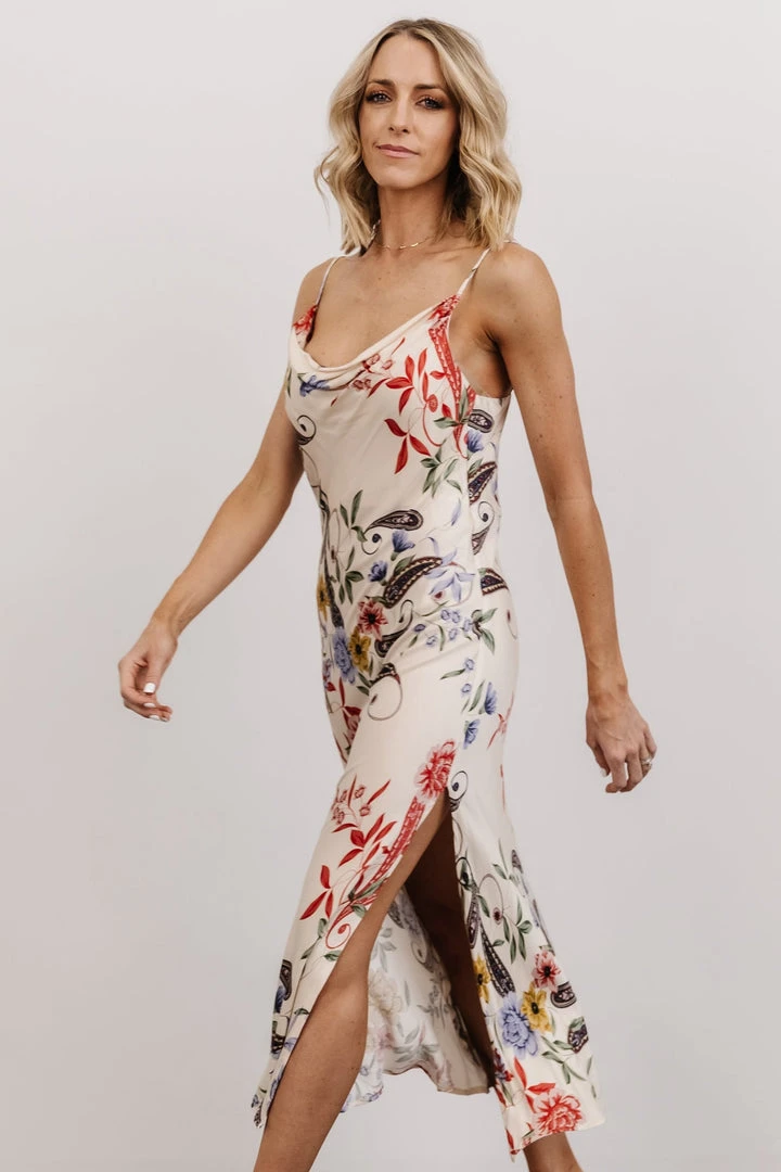 DF Arabella Cowl Neck Midi Dress | Ivory Multi Floral Dresses 4 DF Arabella Cowl Neck Midi Dress | Ivory Multi Floral Dresses