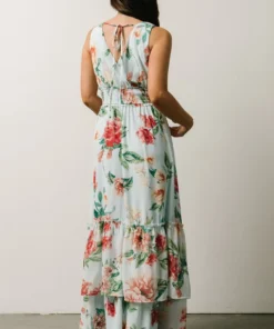 FT Arnna Layered Maxi Dress | Light Blue + Pink Multi Floral
