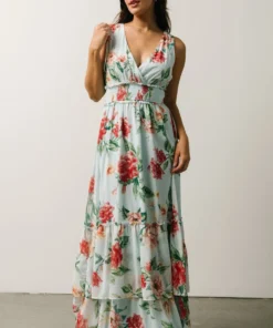 FT Arnna Layered Maxi Dress | Light Blue + Pink Multi Floral