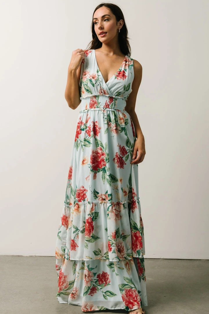 FT Arnna Layered Maxi Dress | Light Blue + Pink Multi Floral 1 FT Arnna Layered Maxi Dress | Light Blue + Pink Multi Floral