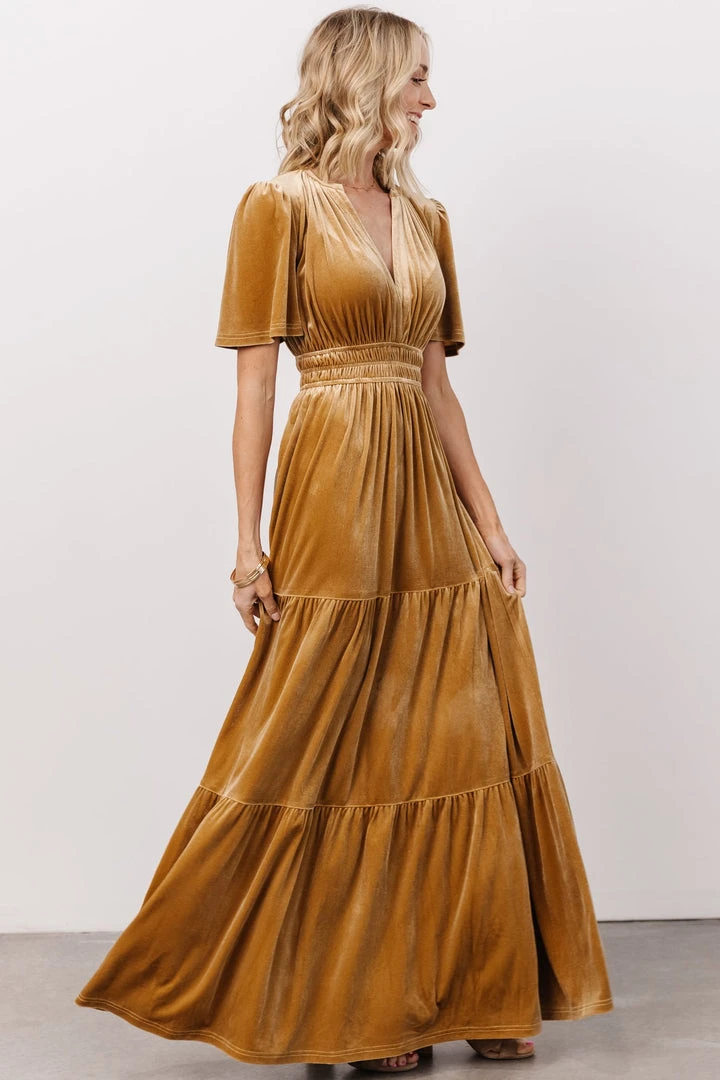 RR Dresses Artemis Velvet Maxi Dress | French Gold 2 RR Dresses Artemis Velvet Maxi Dress | French Gold