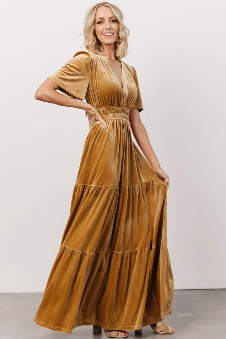 RR Dresses Artemis Velvet Maxi Dress | French Gold 5 RR Dresses Artemis Velvet Maxi Dress | French Gold