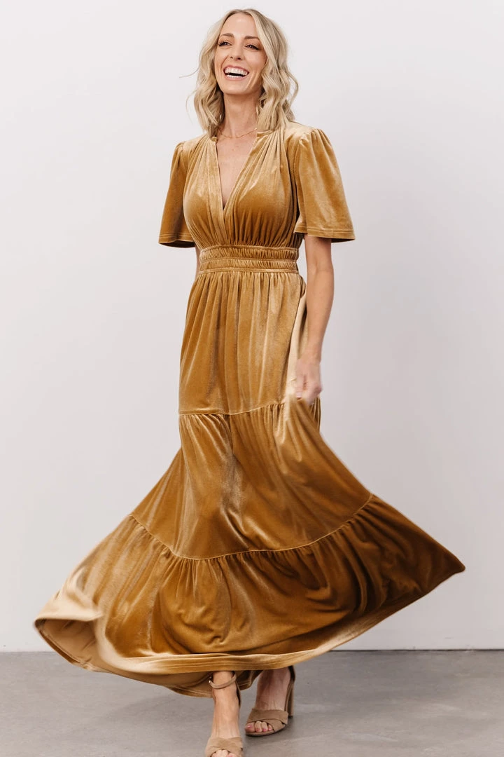 RR Dresses Artemis Velvet Maxi Dress | French Gold 4 RR Dresses Artemis Velvet Maxi Dress | French Gold