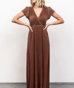 BB Custom Dresses Athena Pleated Maxi Dress | Bronze