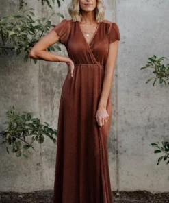 BB Custom Dresses Athena Pleated Maxi Dress | Bronze