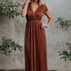 BB Custom Dresses Athena Pleated Maxi Dress | Bronze