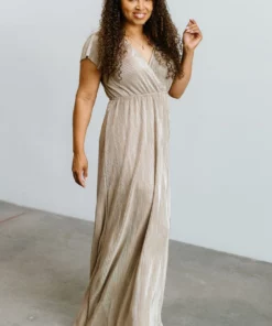 BB Custom Dresses Athena Pleated Maxi Dress | Gold