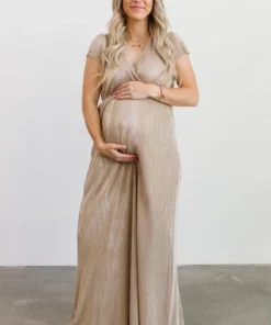 BB Custom Dresses Athena Pleated Maxi Dress | Gold