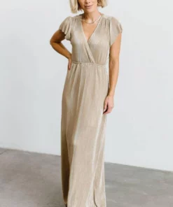 BB Custom Dresses Athena Pleated Maxi Dress | Gold