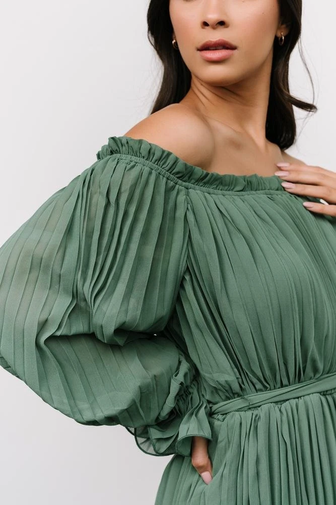 FT Aubrey Off Shoulder Pleated Mini Dress | Green 7 FT Aubrey Off Shoulder Pleated Mini Dress | Green
