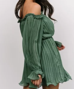 FT Aubrey Off Shoulder Pleated Mini Dress | Green 16 FT Aubrey Off Shoulder Pleated Mini Dress | Green