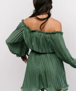 FT Aubrey Off Shoulder Pleated Mini Dress | Green 12 FT Aubrey Off Shoulder Pleated Mini Dress | Green