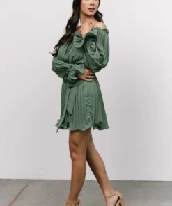 FT Aubrey Off Shoulder Pleated Mini Dress | Green 14 FT Aubrey Off Shoulder Pleated Mini Dress | Green