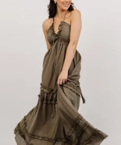 DD Shop All Augusta Halter Neck Maxi Dress | Olive