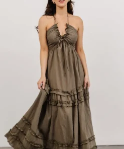 DD Shop All Augusta Halter Neck Maxi Dress | Olive