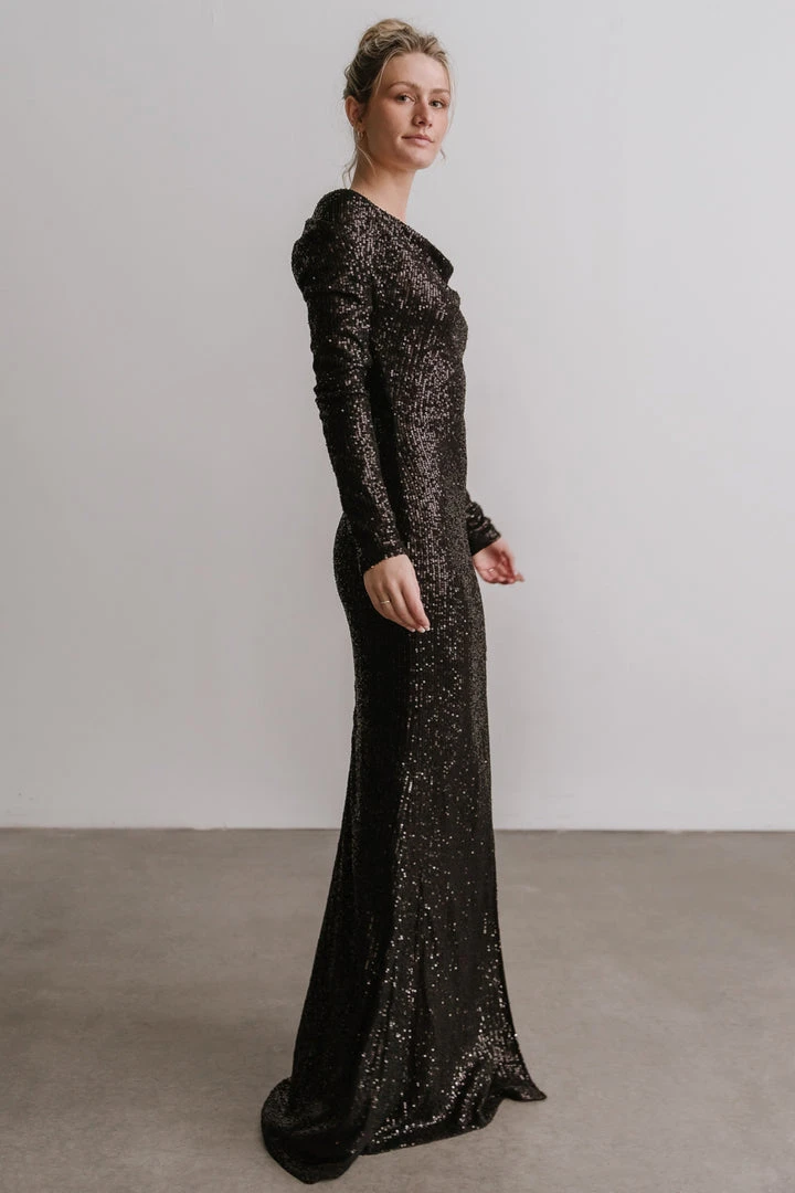 RR Charlize Cowl Neck Sequin Gown | Black 6 RR Charlize Cowl Neck Sequin Gown | Black