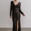RR Charlize Cowl Neck Sequin Gown | Black