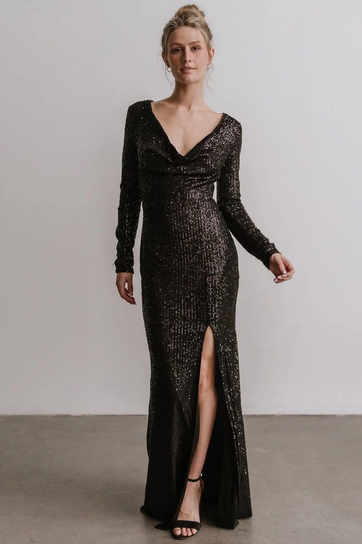 RR Charlize Cowl Neck Sequin Gown | Black 1 RR Charlize Cowl Neck Sequin Gown | Black