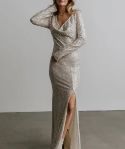 RR Charlize Cowl Neck Sequin Gown | Cream