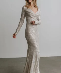 RR Charlize Cowl Neck Sequin Gown | Cream