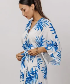 FT Banyan Kimono Romper | White + Blue Palm Print Boho
