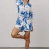 FT Banyan Kimono Romper | White + Blue Palm Print Boho