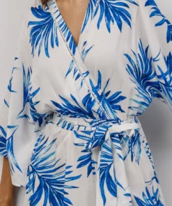 FT Banyan Kimono Romper | White + Blue Palm Print Boho