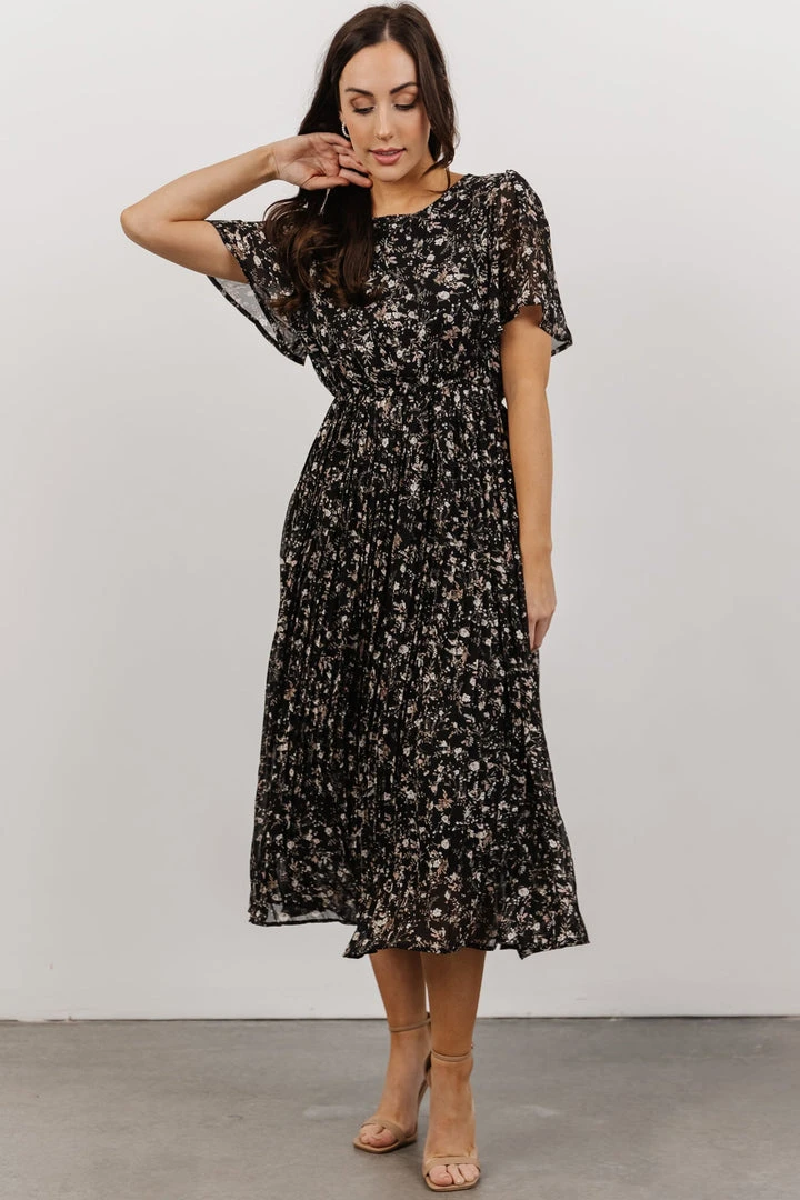 HAY Belfast Pleated Midi Dress | Black Floral Dresses 4 HAY Belfast Pleated Midi Dress | Black Floral Dresses