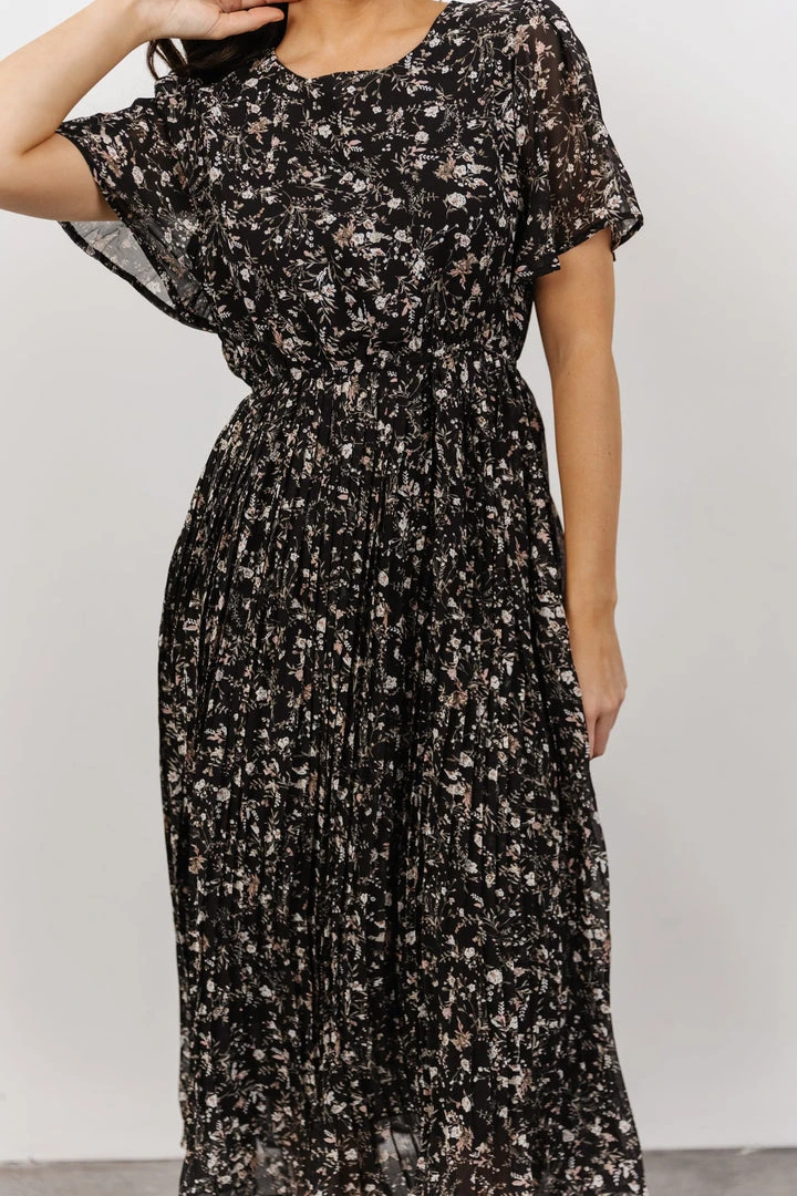 HAY Belfast Pleated Midi Dress | Black Floral Dresses 2 HAY Belfast Pleated Midi Dress | Black Floral Dresses