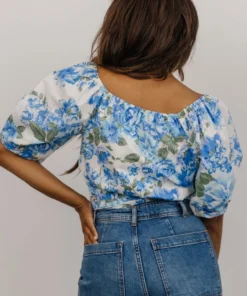 SL Tops Benz Crop Top | White + Blue Floral