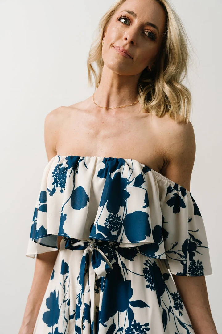Soi Dresses Berlynn Off Shoulder Maxi Dress | Cream + Navy Floral 7 Soi Dresses Berlynn Off Shoulder Maxi Dress | Cream + Navy Floral