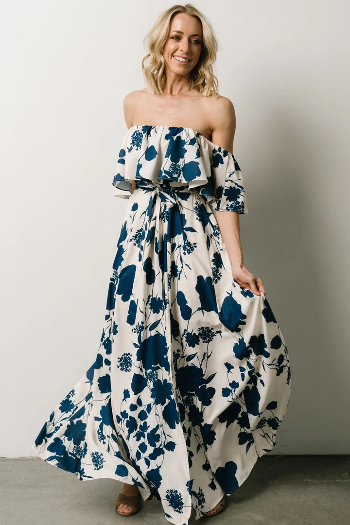 Soi Dresses Berlynn Off Shoulder Maxi Dress | Cream + Navy Floral 3 Soi Dresses Berlynn Off Shoulder Maxi Dress | Cream + Navy Floral
