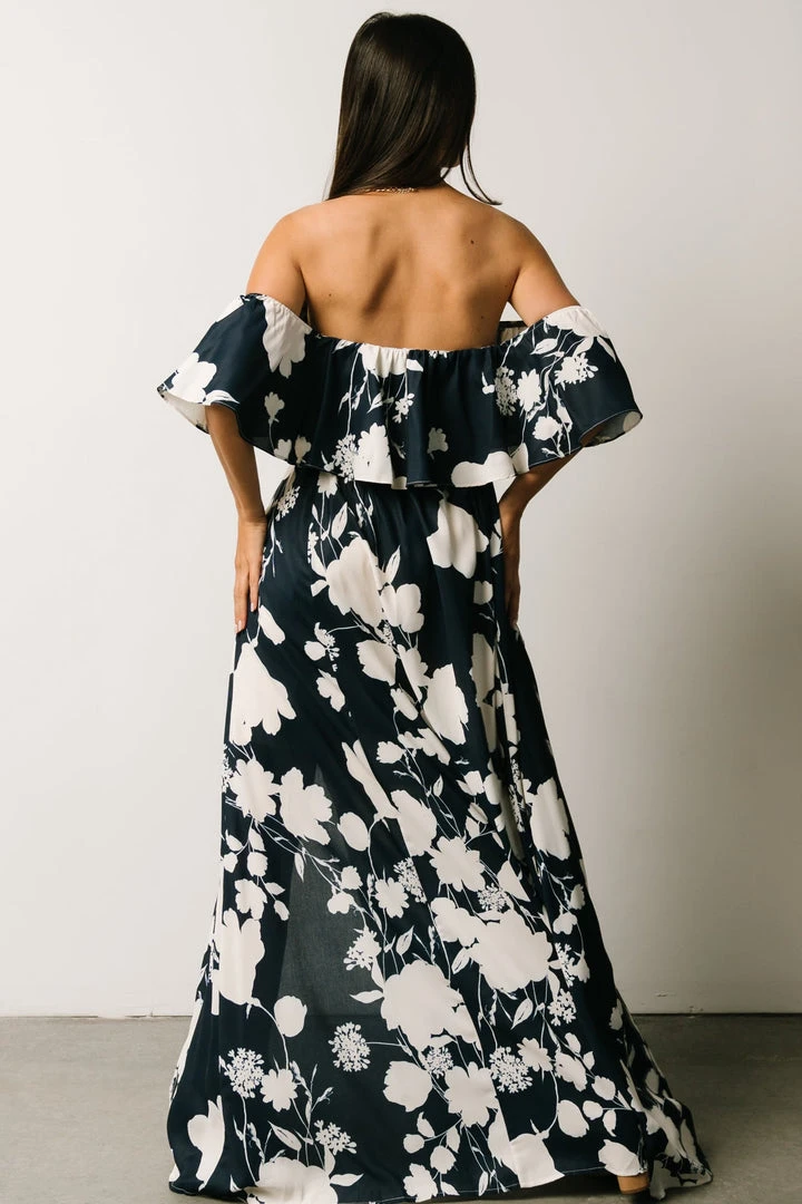 Soi Dresses Berlynn Off Shoulder Maxi Dress | Dark Blue Floral 3 Soi Dresses Berlynn Off Shoulder Maxi Dress | Dark Blue Floral
